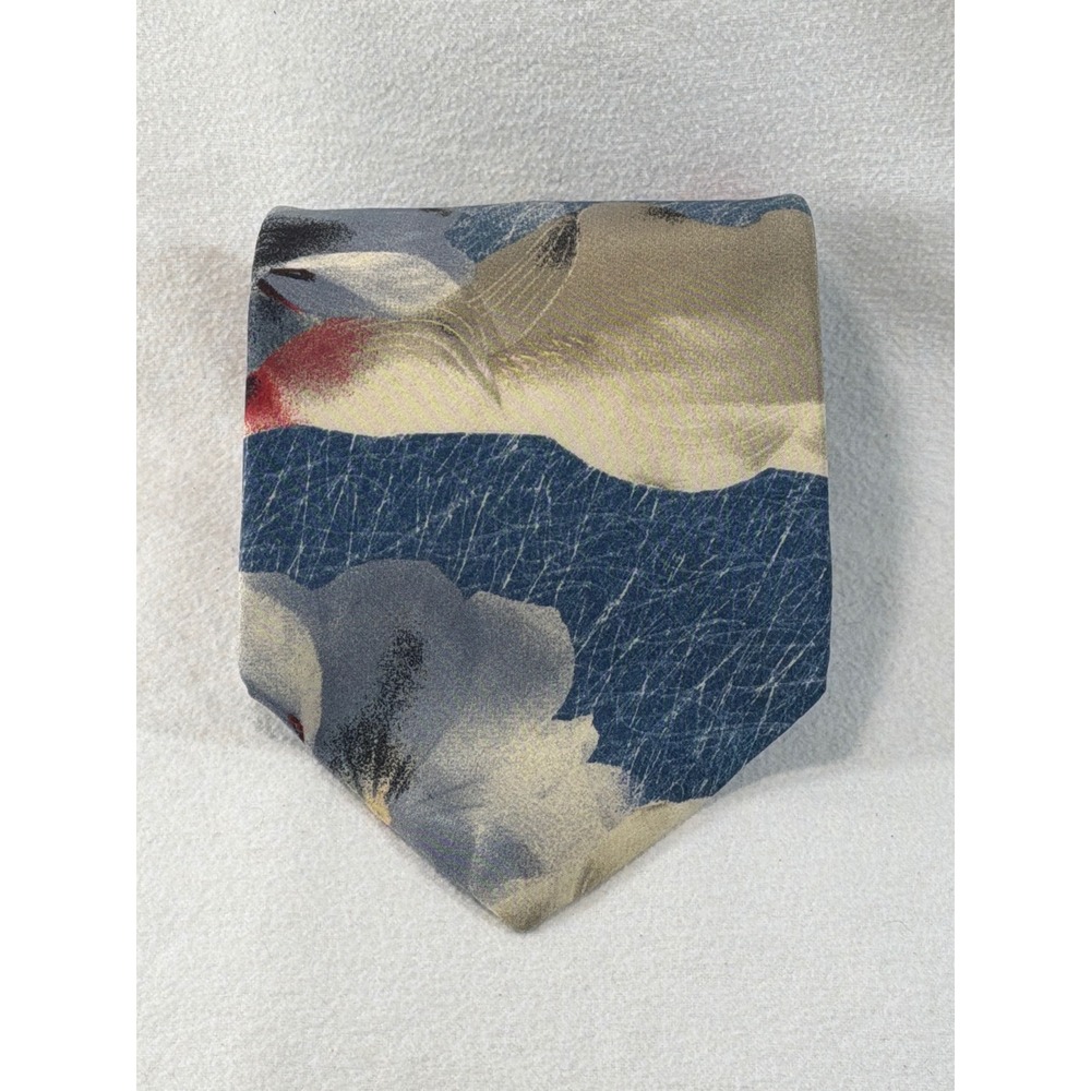 Gianfranco Ruffini Mens Silk Tie Abstract Floral Blue Red USA 4 Inch Wide